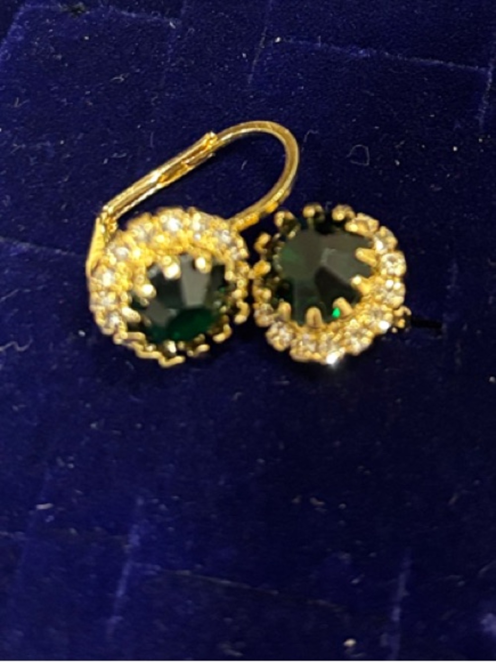 Gold-Tone Emerald Crystal Halo Drop Earrings